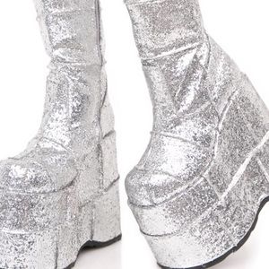 Demonia stack silver glitter boots. 4” platform